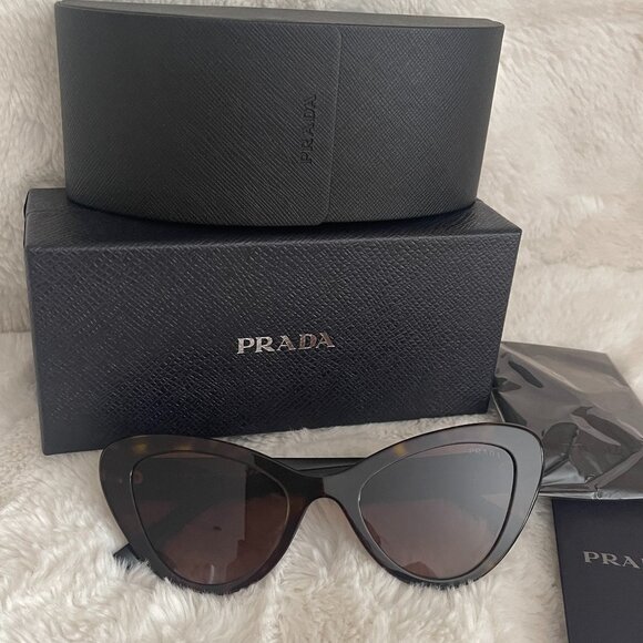 Prada SPR 13Y Havana Acetate Cat-Eye Women's Sunglasses - Picture 4 of 12
